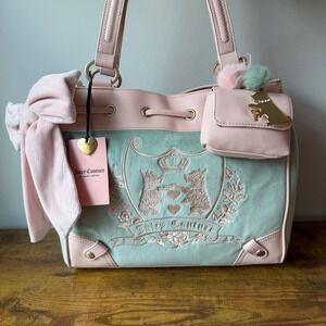 New Juicy Couture New Love Chapter Frost Green Light Pink Daydreamer Tote Bag
